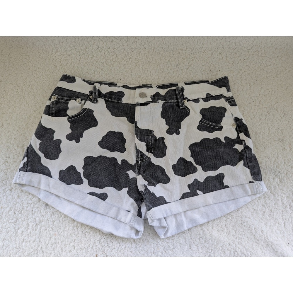 Adika‎ Cow Print Denim Shorts Womens XL Black White Excellent Western Festival